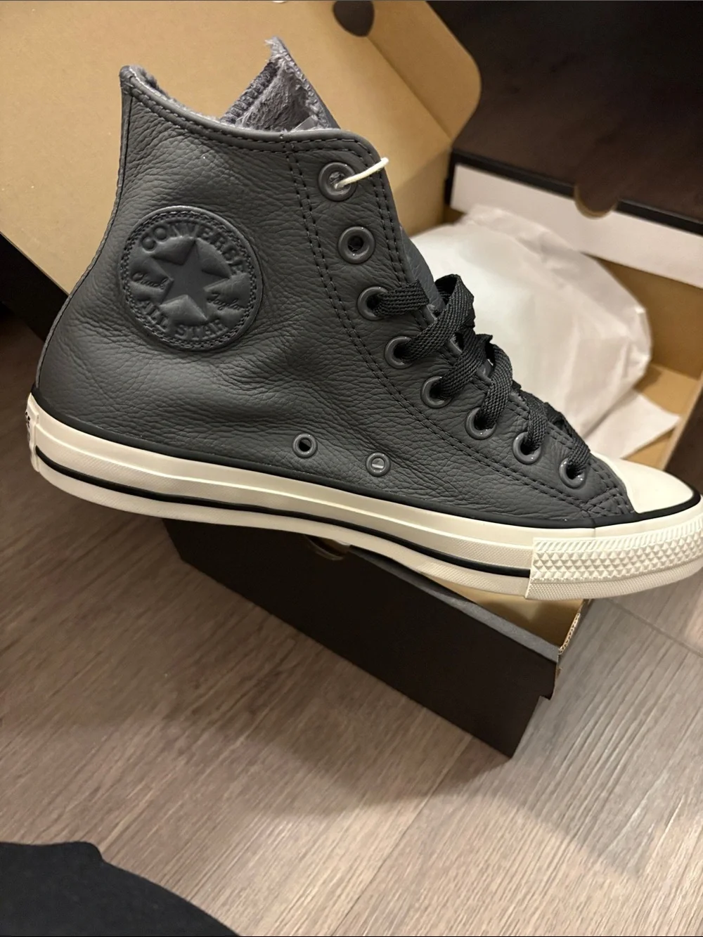 Converse High-Top Leather Sneakers in gray and White